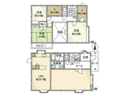 高崎線 北上尾駅 徒歩11分 2階建 築36年(3SLDK)の間取り写真
