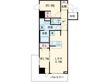 シンセラティ薬院(2LDK/6階)の間取り写真