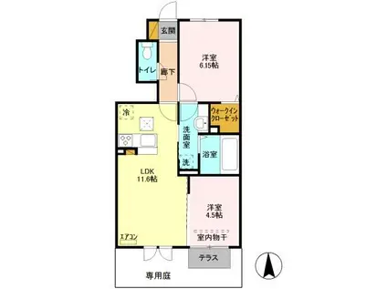 アムール(2LDK/1階)の間取り写真