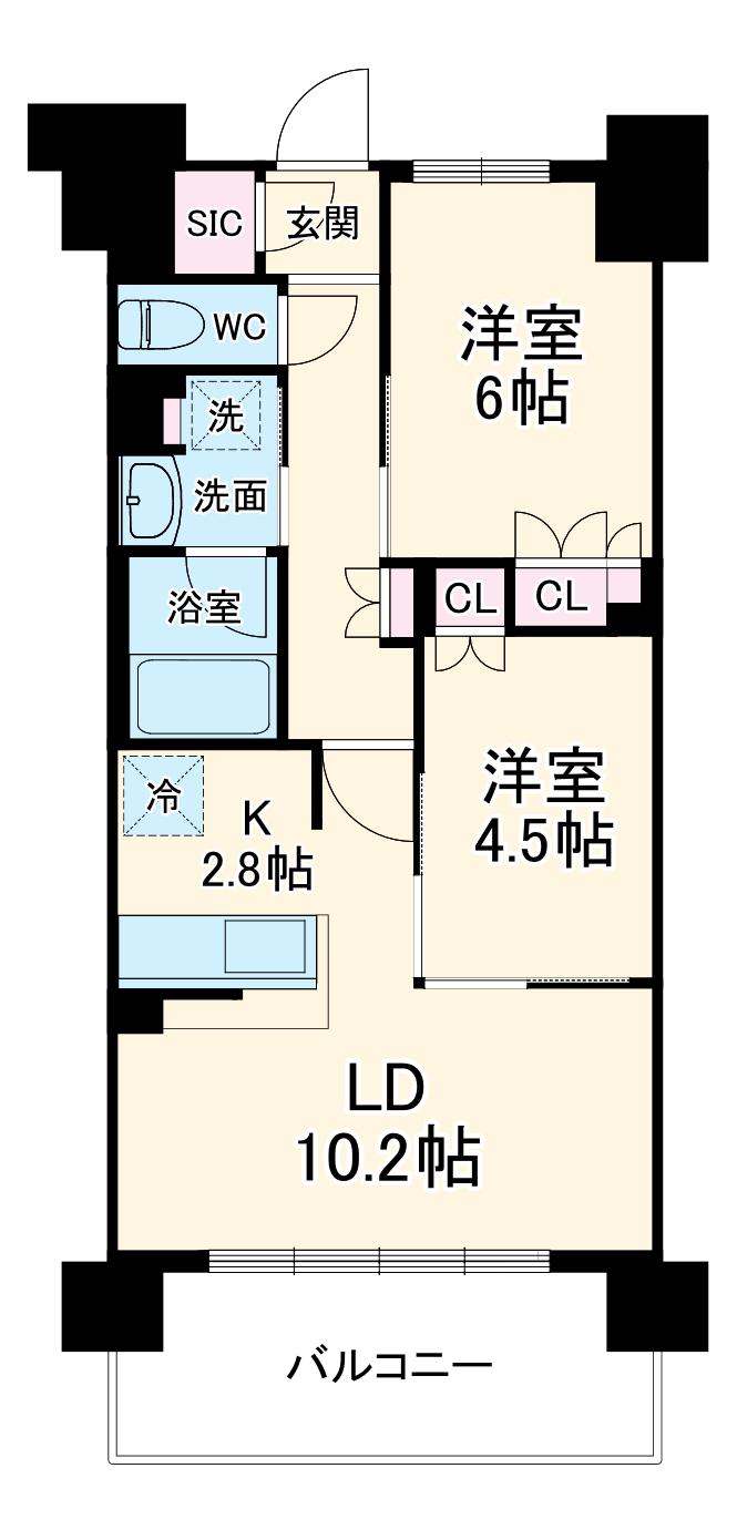 スカイグランデ津田沼(2LDK/5階)の間取り写真