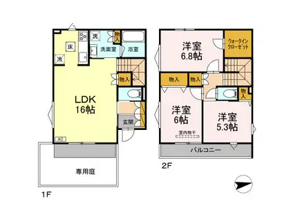 武蔵野線 南流山駅 徒歩10分 2階建 築9年(3LDK)の間取り写真