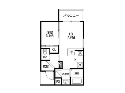 レシオス京都西院(1LDK/3階)の間取り写真