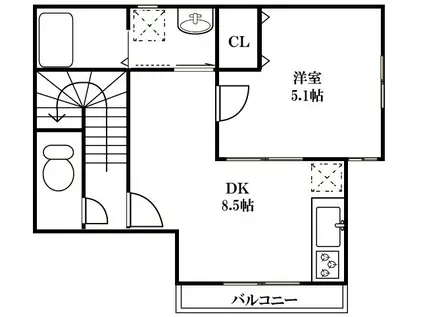 ROSSO鴻巣(1DK/2階)の間取り写真