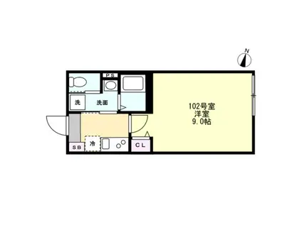 ベイルームテラス湘南台(1K/1階)の間取り写真