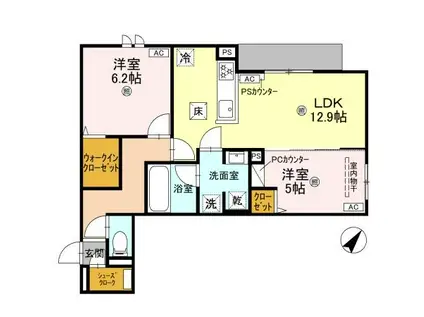 スペチアーレ太子橋(2LDK/1階)の間取り写真