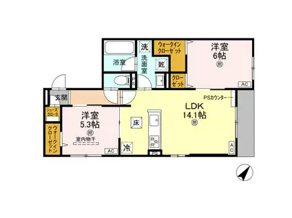 スペチアーレ太子橋(2LDK/1階)の間取り写真