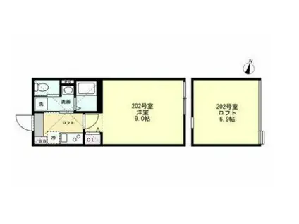 ベイルームテラス湘南台(1K/2階)の間取り写真