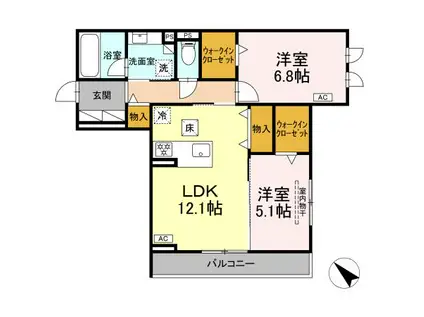 D-AVANCE柱六番町Ⅱ(2LDK/3階)の間取り写真