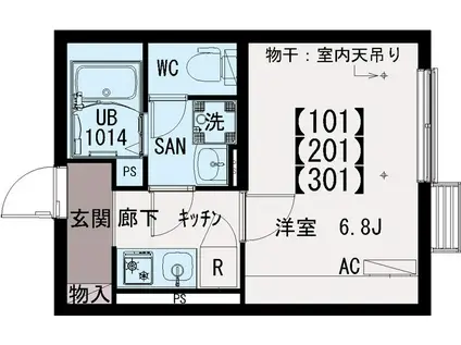 イクシオ江戸川Ⅱ(1K/3階)の間取り写真