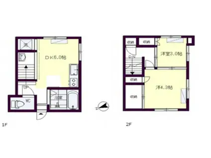 東京都大江戸線 若松河田駅 徒歩8分 2階建 築58年(2DK)の間取り写真