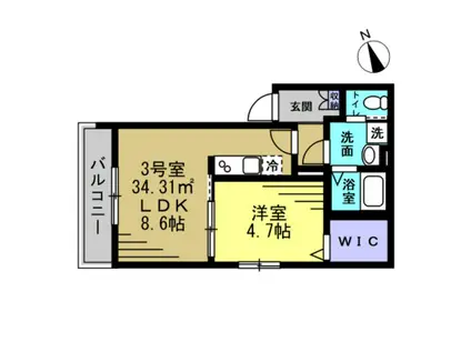グレースコートXI(1LDK/3階)の間取り写真