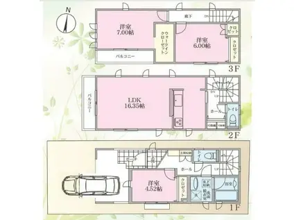 小田急電鉄小田原線 本厚木駅 バス乗車時間：13分 中村入口バス停で下車 徒歩3分 3階建 築3年(3LDK)の間取り写真