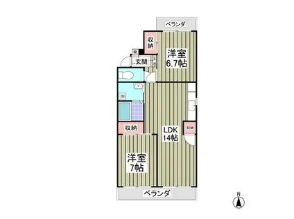 行田ハイツ2号棟(2LDK/1階)の間取り写真