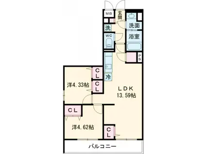 リブリ・曳舟Ⅱ(2LDK/1階)の間取り写真