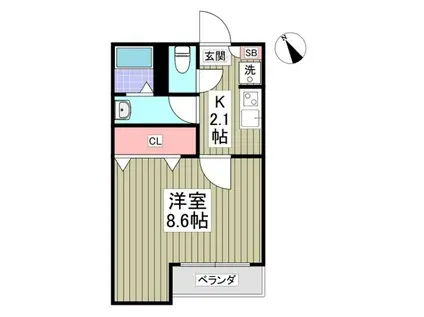  ユニバーサルシティ(1K/1階)の間取り写真