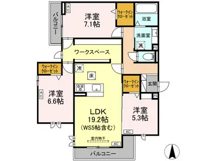 江向PARK(3LDK/1階)の間取り写真