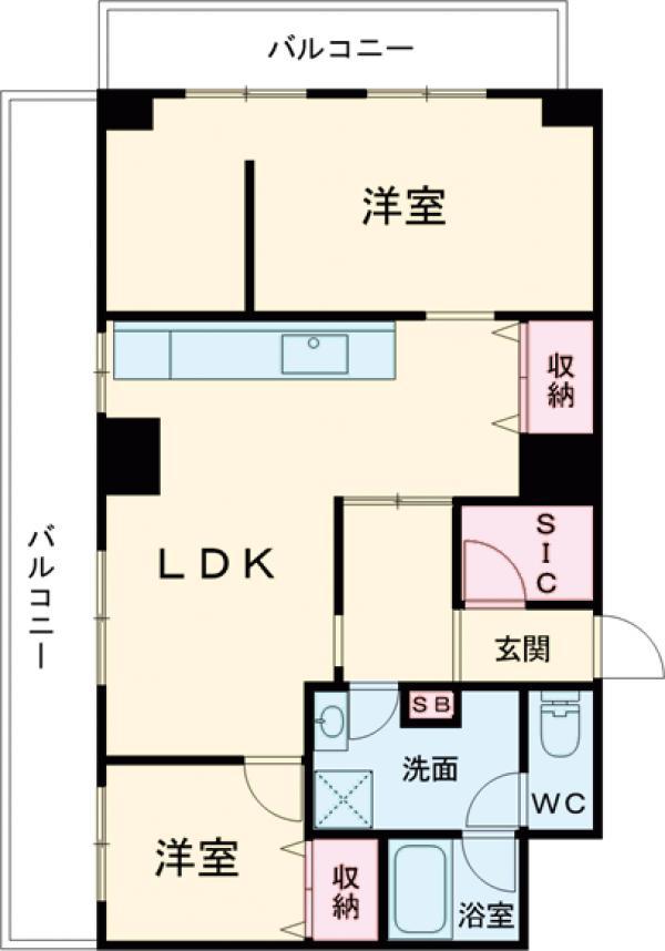 ライオンズマンション博多(2LDK/3階)の間取り写真