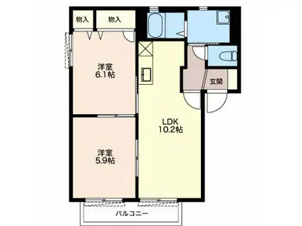 ブレシアスヒルⅠ(2LDK/2階)の間取り写真