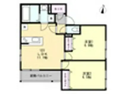 コスモリーヴ茅ヶ崎(2LDK/1階)の間取り写真