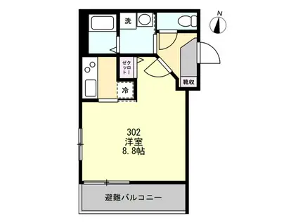 コスモリーヴ茅ヶ崎(1K/3階)の間取り写真