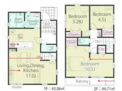 東武伊勢崎・大師線 一ノ割駅 徒歩14分 2階建 築1年(3LDK)の間取り写真