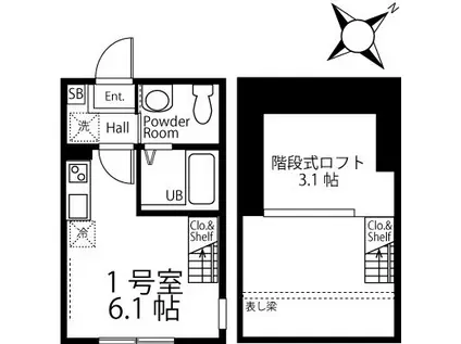 ハーミットクラブハウスグルック長津田(ワンルーム/2階)の間取り写真