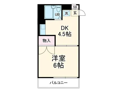 ヒルズ梅野(1DK/2階)の間取り写真