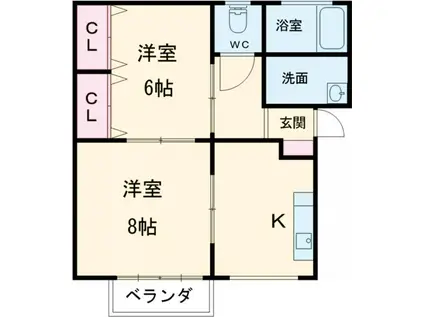 ヴィレッヂディフェンス(2DK/2階)の間取り写真