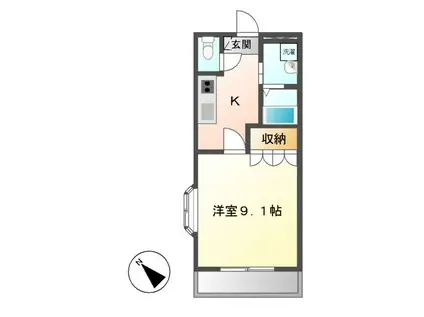 グリーンヒルⅠ(1K/2階)の間取り写真