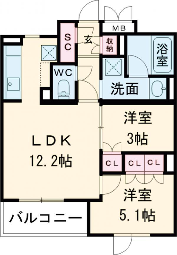NIDO SAKURAGAOKA(2LDK/4階)の間取り写真