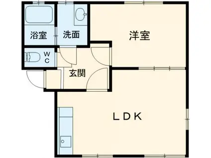 ハイツ中由C棟(1LDK/1階)の間取り写真
