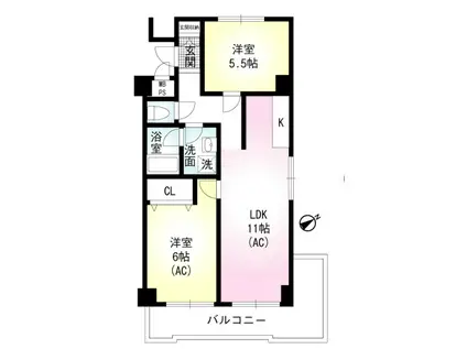 やませビル鵠沼(2LDK/4階)の間取り写真