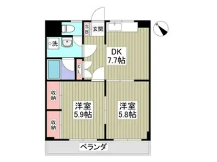 TOZOビル(2DK/2階)の間取り写真