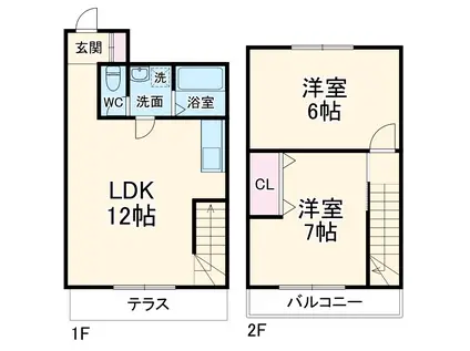サカエ・ガーデンB棟(2LDK/1階)の間取り写真