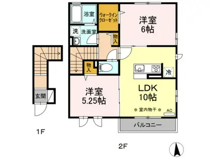 蒼の杜 空(2LDK/2階)の間取り写真