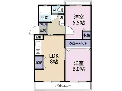 富士昭和ビル1(2LDK/2階)の間取り写真