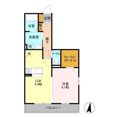 シェグラヴェート(1LDK/2階)の間取り写真