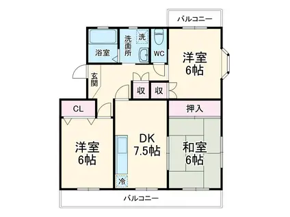 ルネッサンス雅 B棟(3DK/4階)の間取り写真