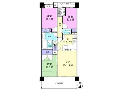 アンビシャスガーデン勝田台(3LDK/2階)の間取り写真