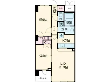 エスティメゾン四谷坂町(2LDK/5階)の間取り写真