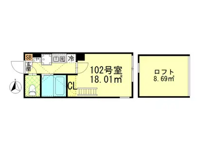 MIGHTY武蔵中原(1K/1階)の間取り写真