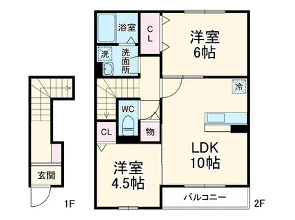 クレール湘南台ⅢA(2LDK/2階)の間取り写真