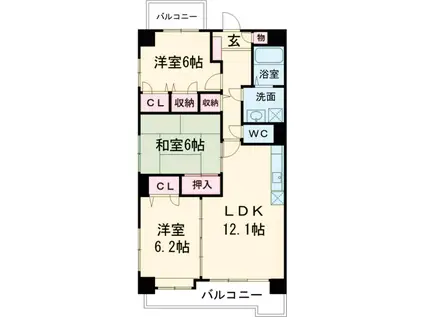 サイトヴィラ姪浜(3LDK/3階)の間取り写真