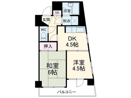 ライオンズマンション千葉東(2DK/12階)の間取り写真