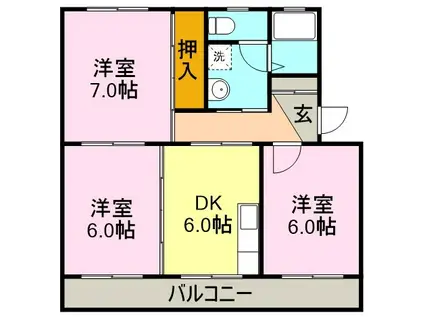 AIRLIX松岡 B(3DK/1階)の間取り写真