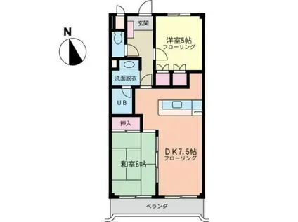 ファミーユ梶が谷(2DK/1階)の間取り写真