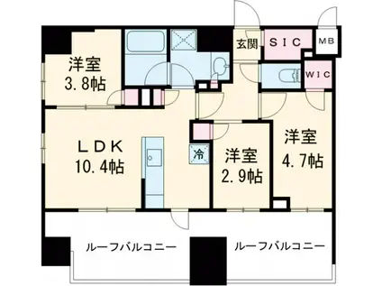 クレストコート北千住レジデンス(3LDK/11階)の間取り写真
