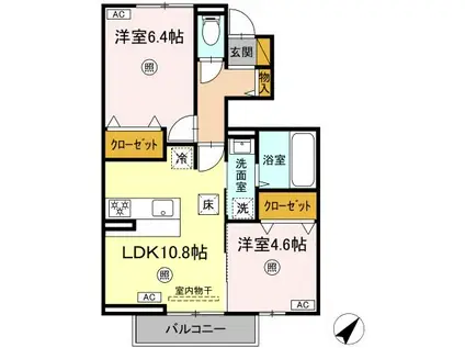 フォレストウッド A棟(2LDK/1階)の間取り写真