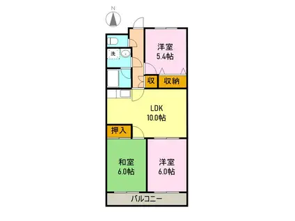 サウスフィールド(3LDK/1階)の間取り写真