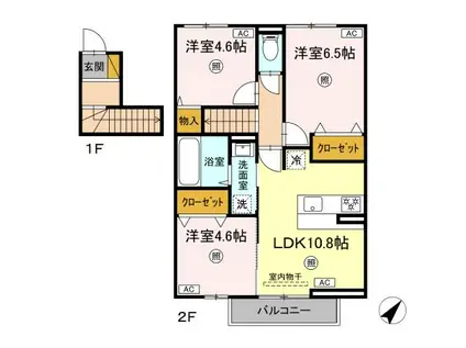 フォレストウッド A棟(2LDK/2階)の間取り写真